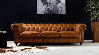 Jefferson Chesterfield 3 Seater Leather Couch - Tan Brown