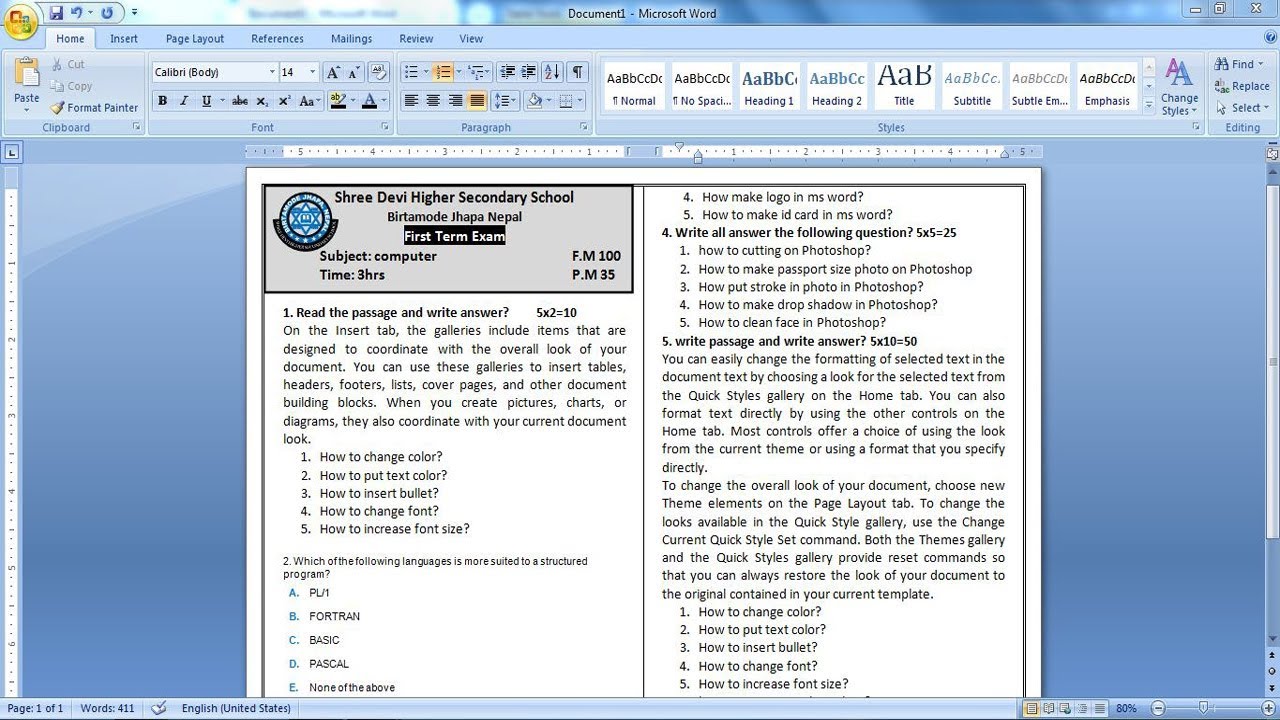 microsoft word essay questions