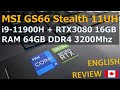 MSI GS66 Stealth TOP MODEL  i9, RTX3080 , 64GB, 4K - LAPTOP Review, Upgrade, Rendering, Benchmarks