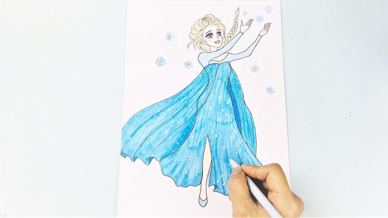手绘冰雪奇缘之可爱的艾莎公主简笔画 - YouTube