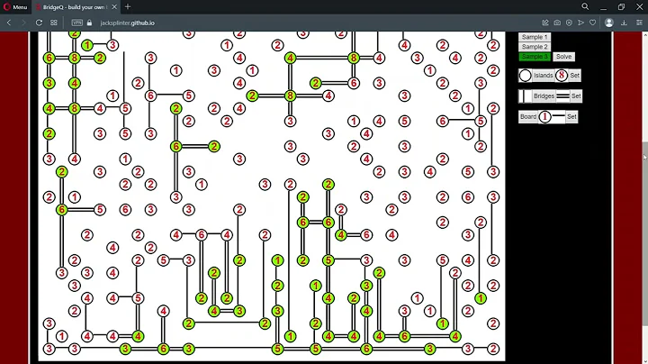 BridgeQ - solving sample 3 of Hashi (Bridges) puzz...