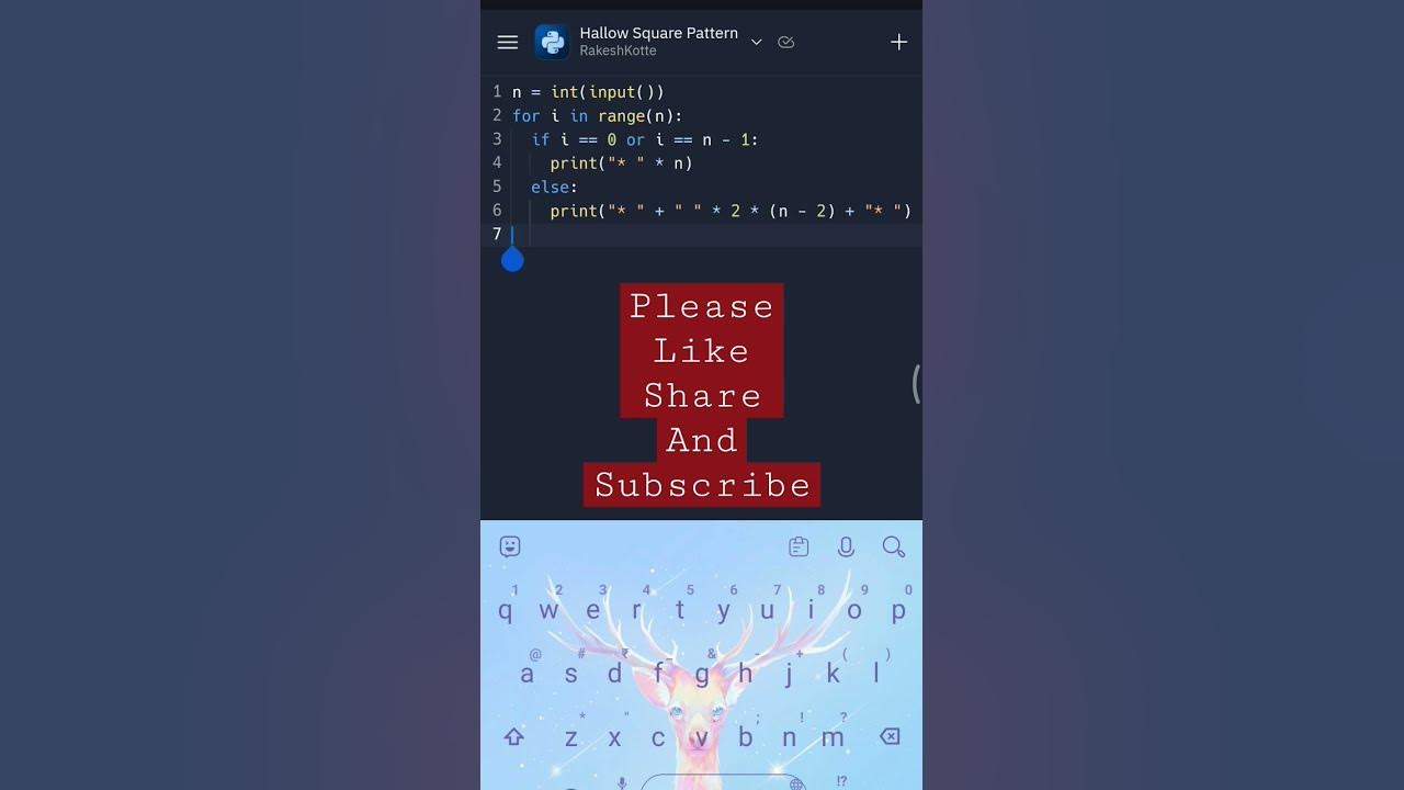 Print * hollow square pattern in python | #python #programming #pattern ...