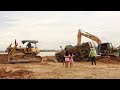 Amazing Machines action truck unloading soil fail overturn recovery by excavator & Bulldozer