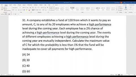 Actuarial SOA Exam P Sample Question 30 (Formerly 31) Solution