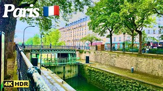 FRANCE 🇫🇷  PARIS 22 May 2024 best destination 4K walking with Heavy Rain ☔️ 🌧️ Canal Saint-Martin.