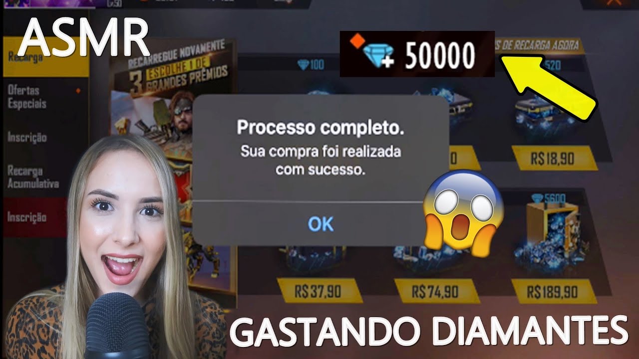 ASMR FREE FIRE 🔥 COMPREI MUITO DIAMANTE E FIQUEI GEMADA!