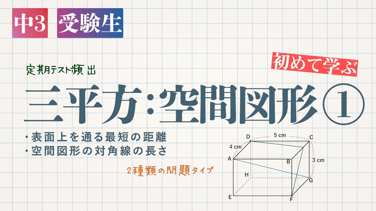 中3 三平方の定理 三平方 空間図形 表面上を通る最短の距離 空間図形の対角線の長さ デジタル板書データ Youtube