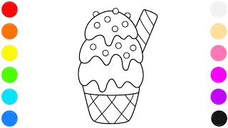 🍦 Ice Cream Coloring Page for Kids | Learn Colors with Cute Ice Cream Drawing 🎨