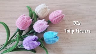 DIY ดอกทิวลิป จากลวดกำมะหยี่ | pipe cleaner flowers tulips | tukta style