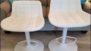 YOUTASTE White Bar Stools Set of 2 Adjustable Counter Height Bar Stool PU Leather Metal Barstools