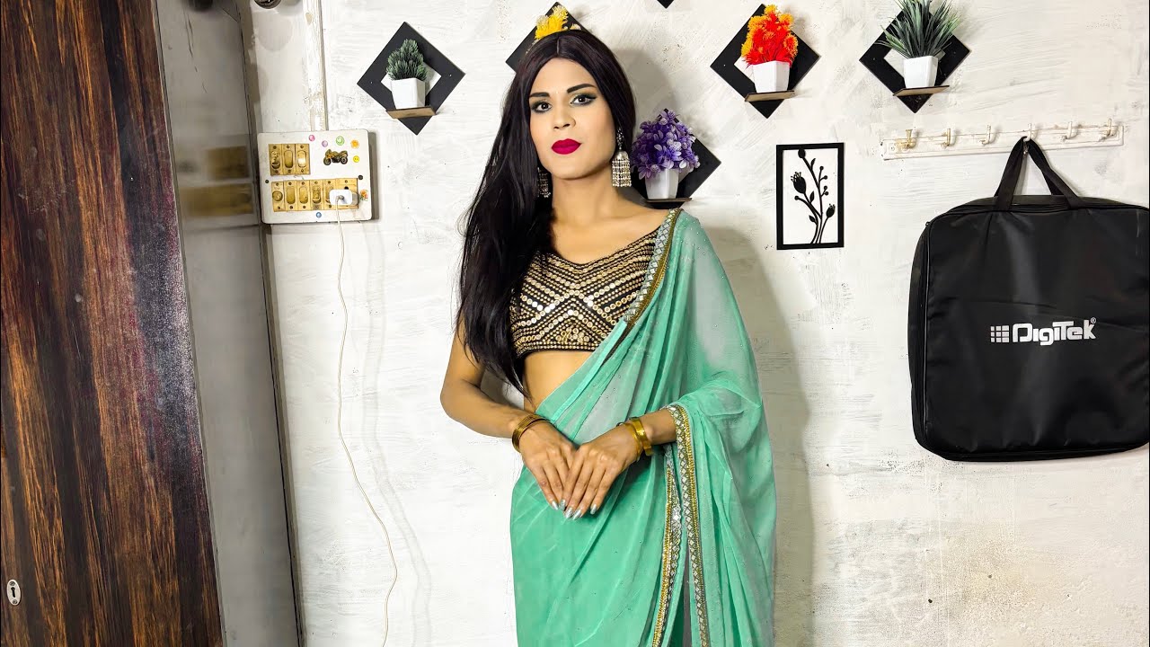 Boy to girl transformation Indian in saree 🩵