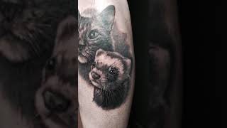 Maria Panásenko cat and ferret realistic tattoo closeup