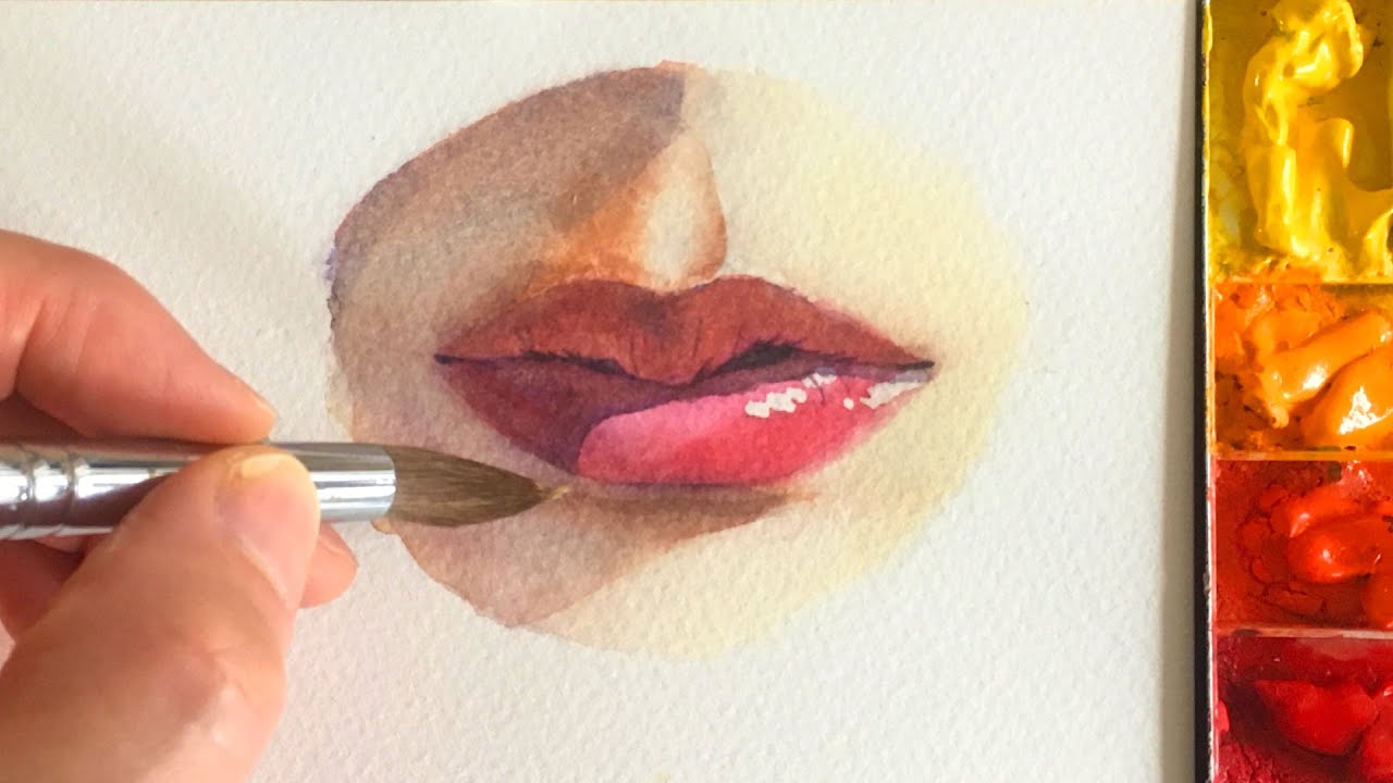水彩画 唇を描くときに押さえておくべきポイント紹介 艶やかに描けます Introducing Points For Painting Glossy Lips With Watercolor Youtube