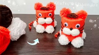 Amazing Tiger Craft Idea With Wool - Diy Super Easy Woolen Crafts - Unique Woolen Dolls Making Ideas