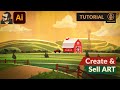 Rural Farm Landscape | Vector illustration in Adobe Illustrator | Tutorial