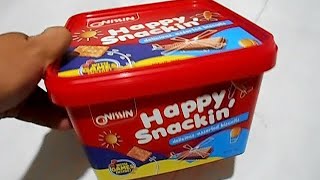 No talking  Monde Nissin Happy Snackin' red tub: Wafer Choco, Butter Coconut, EggNog, Bread Stix