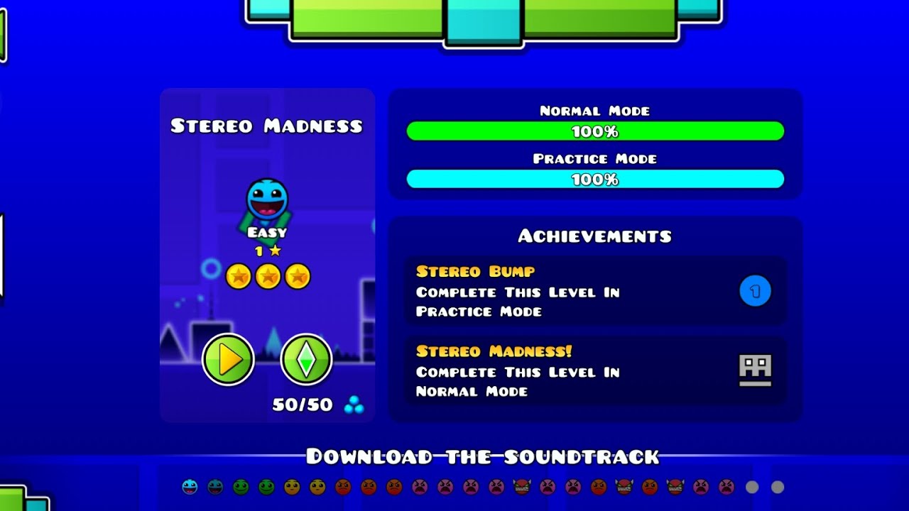 Level 1 - Stereo Madness -100% all coins - Geometry Dash - YouTube