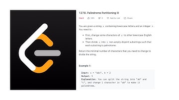 Leetcode 1278. Palindrome Partitioning III Explanation and Code