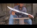 THIS MAN HAS SKILL HE MAKES A NICE SWORD FROM SPRING STEEL WITHOUT USING MANY MODERN TOOLS