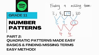 Number Patterns Part 2, Gr 11 - Quadratic Number Patterns Introduction, How To Use Second Difference