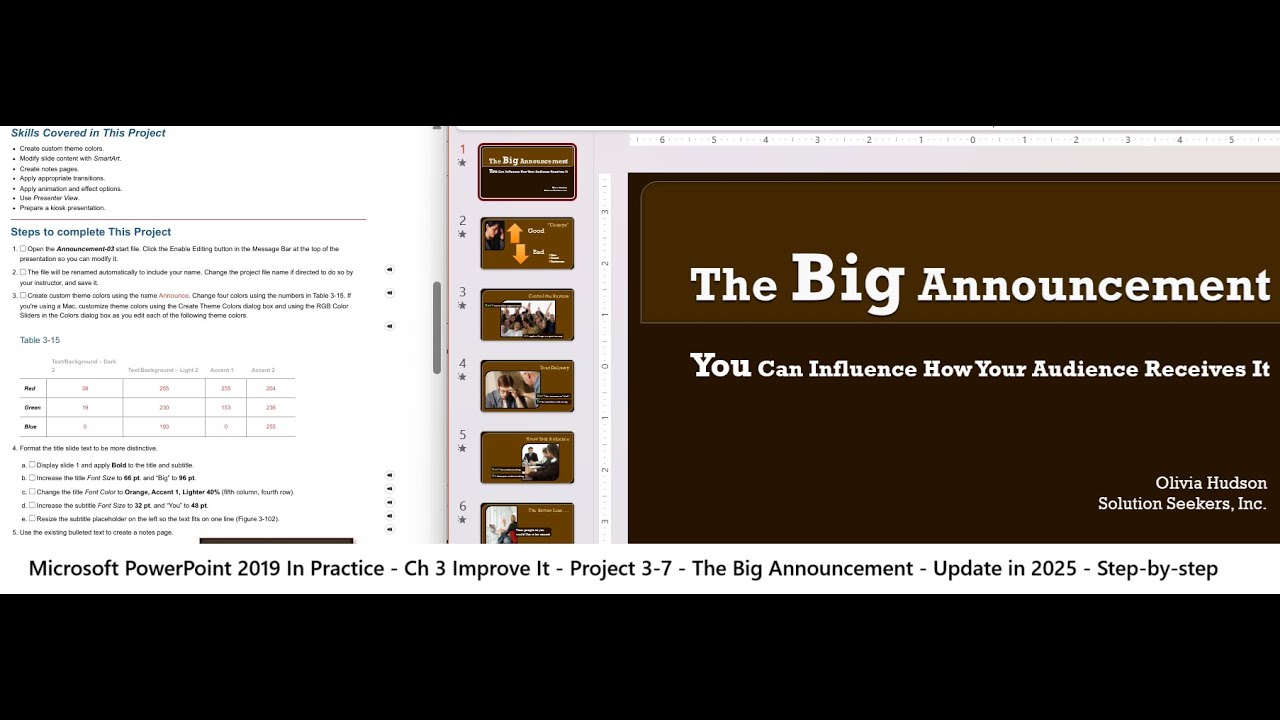 PowerPoint 2019 In Practice - Ch 3 Improve It Project 3-7 - The Big Announcement (Update 2025)