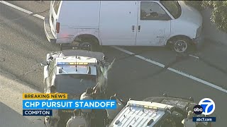 Compton standoff, chase on 91 Freeway ends with suspect in custody