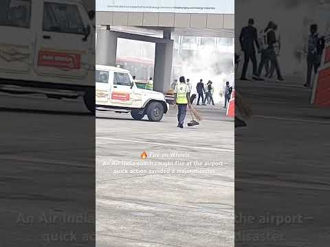 🚨Airside Emergency🚨 @AirIndiaOfficialAI An Air India crew coach suddenly caught fire. #csmia