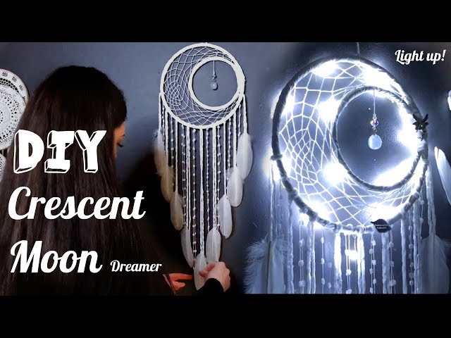 DIY Crescent Moon Dreamcatcher with Fairy Lights Tutorial