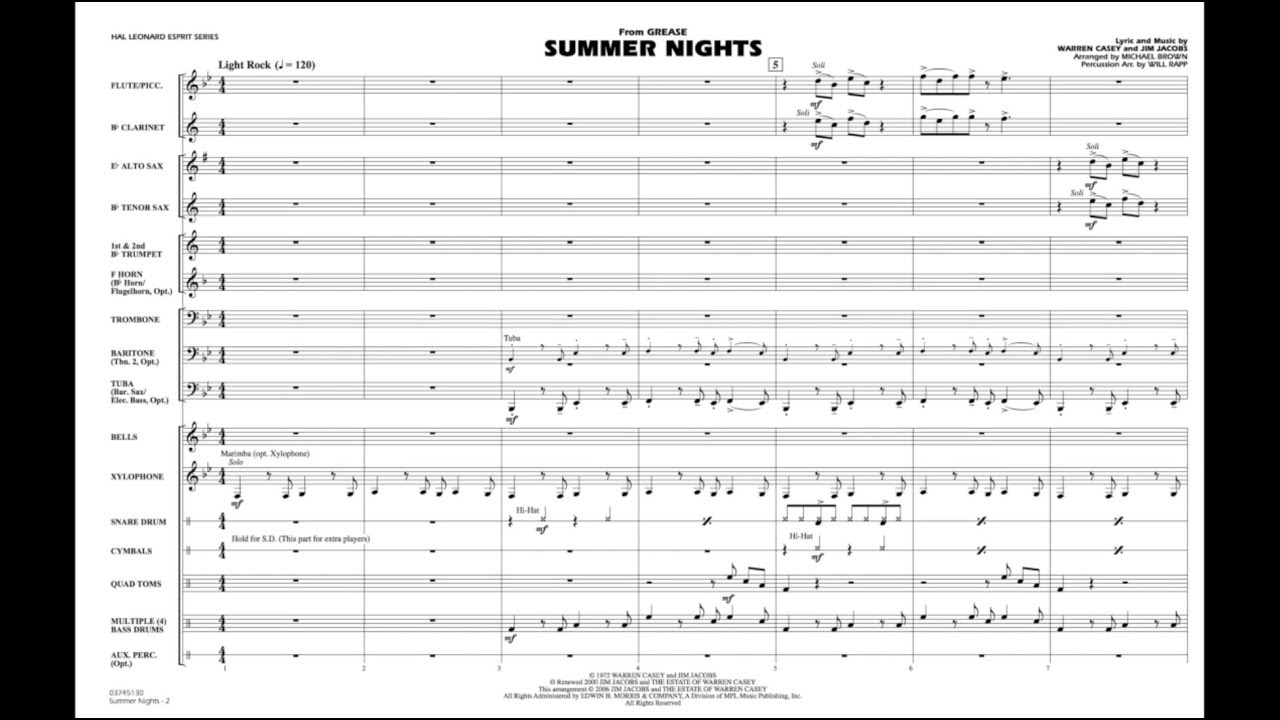 Summer Nights (from Grease) arranged by Michael Brown