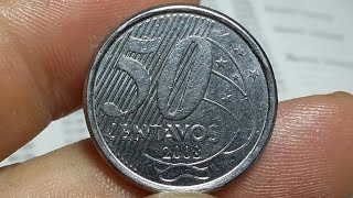 Moeda de 50 Centavos ano 2008. Valor atualizado pelo catálogo novo de 2018.