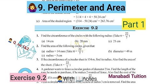 7th class maths|Chapter 9🤷‍♀️|Perimeter and Area|💁‍♂️Exercise 9.2| Q no1&2| part 1|With notes|
