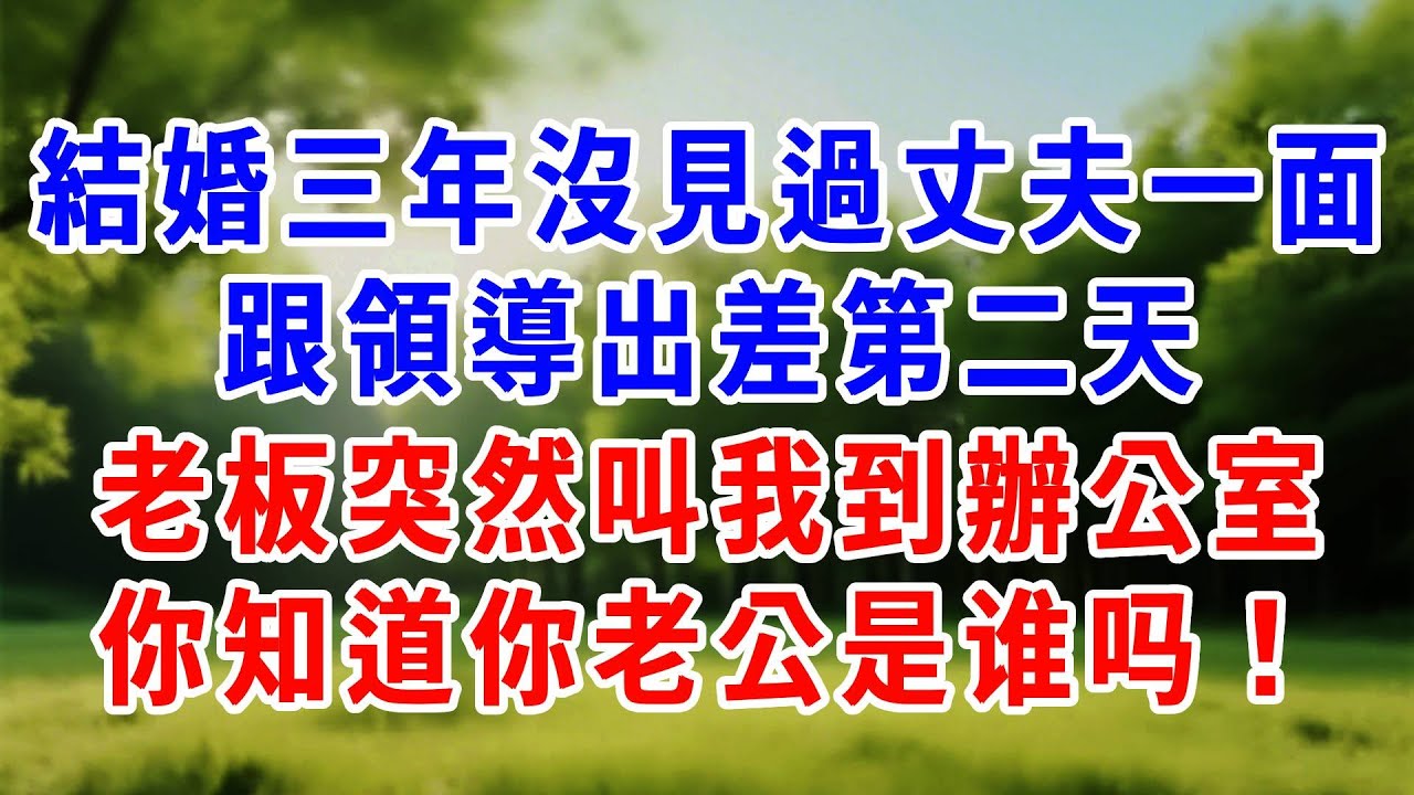 結婚三年沒見過丈夫一面，跟領導出差第二天，老板突然叫我到辦公室，妳老公竟然是他！！#為人處世 #人生感悟 #故事頻道 #故事分享 #知心人生 #情感