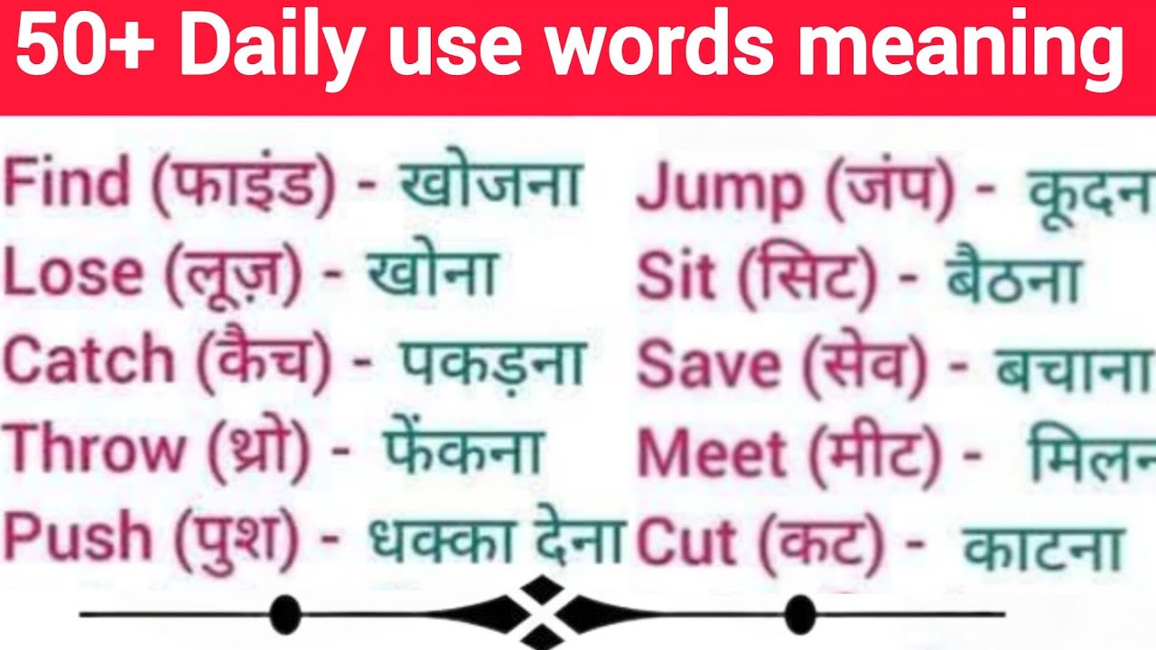 50 Daily Use Word MeaningMost Important Vocabulary Words रोज़ बोले जाने वाले 