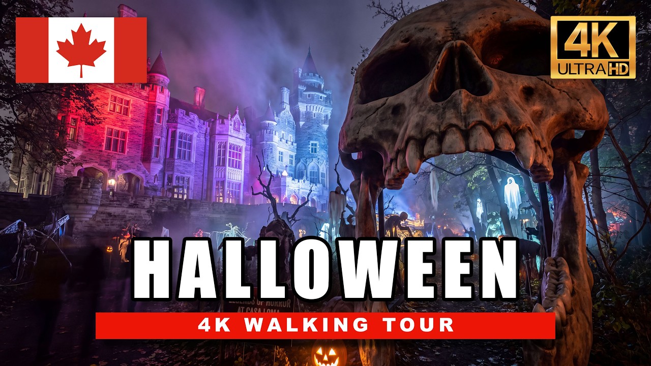 🎃 Toronto Night Walk - Exploring a Haunted Castle & Trick-or-Treating the Suburbs | 4K Walking Tour