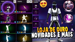 URGENTE!! NOVA LOJA POR OURO, EMOTE BANDEIRÃO, PREMIOS ATUALIZAÇÃO, ESTILO TECH, NOVIDADES FREE FIRE