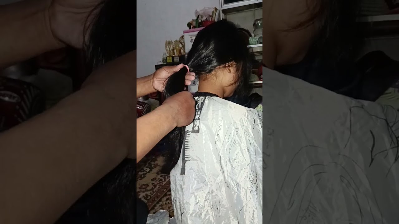 Rambut panjang super tebel remaja SMP sebelum di potong bob nungging