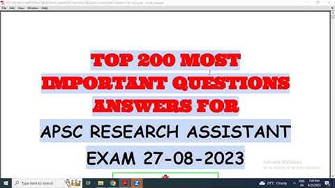 APSC RESEARCH ASSISTANT EXAM ON 27-08-2023 -TOP 200 MOST IMPORTANT QUESTIONS ANSWERS  || PART-1