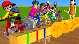 Scary Teacher 3D vs Squid Game Wheel Bike Honeycomb Candy Level Max vs Wooden Door 5 Times Challenge