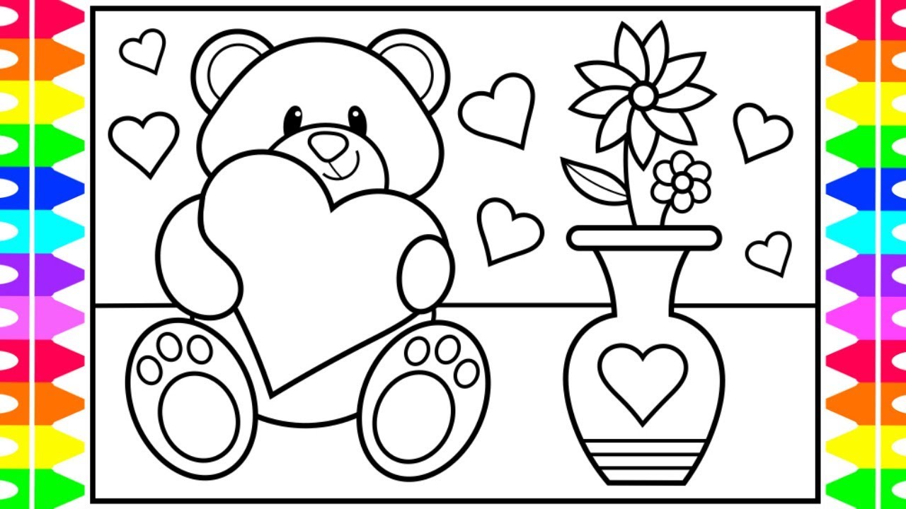How To Draw A Cute Teddy Bear Holding A Heart Valentines Day