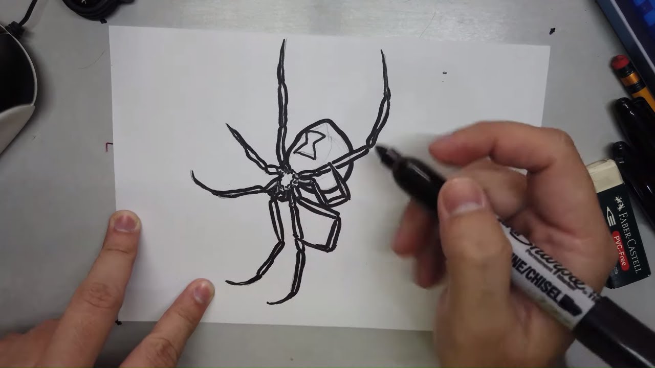 How to draw a black widow spider [ 4K ] - YouTube