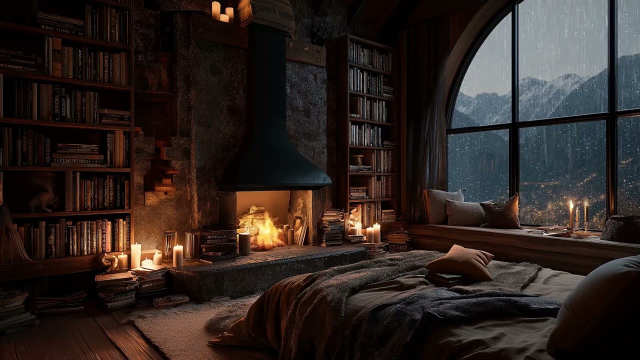 Quiet Rainy Night ❄️ Cozy Fireplace ASMR Ambience (3 Hours)