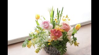 2021 1月　youTube de ワークショップ　春の花でバスケットアレンジレッスン