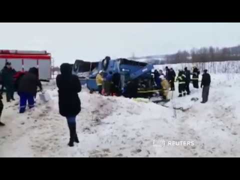 Seven killed, dozens injured in Russian bus accident newspaper mockup