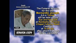 Bernardin Joseph ~ Short Obituary