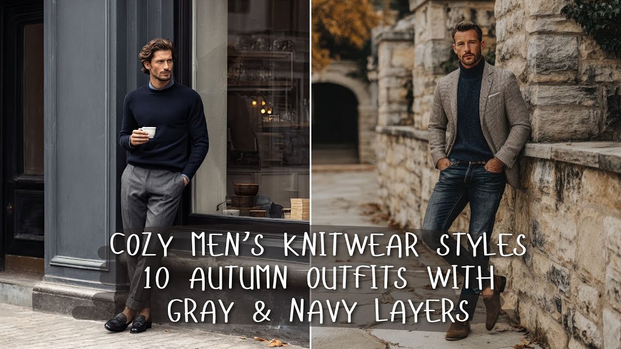 Уютные модели мужского трикотажа: 10 осенних образов с серыми и тёмно-синими слоями