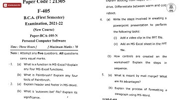 BCA 1ST SEM PERSONAL COMPUTER SOFTWARE 2022 | MJPRU