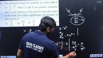 The potential  energy of a particle in a force field is  U= A/r2 - B/r where A nad B are positive ..