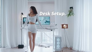 All in White Desk Setup｜Pure & Clean White Minimalist Style｜Dual Display