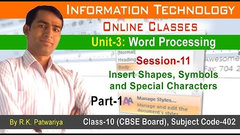 #41 (Part-1) | Unit-3 | Session-11: Insert Shapes, Symbols and Special Characters | Word Processing