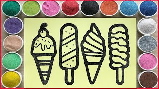 Drawing and painting rainbow ice cream with colors sand (Chim Xinh channel)